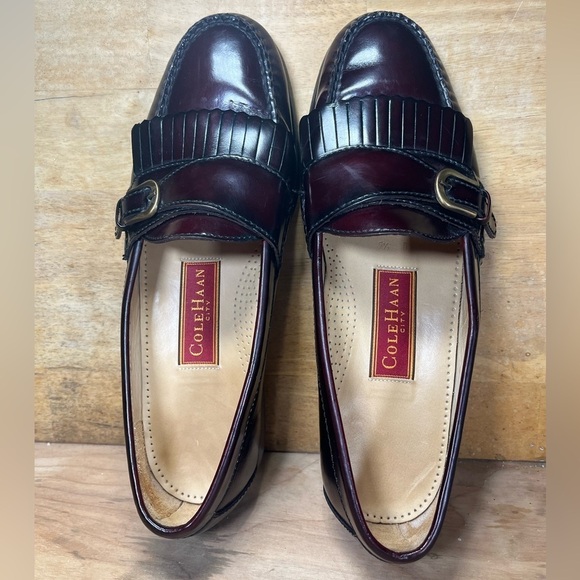 Cole Haan City Mens Sz 9.5 (D) Kiltie Monk Strap Loafers Shoes Cordovan Burgundy - Picture 6 of 8